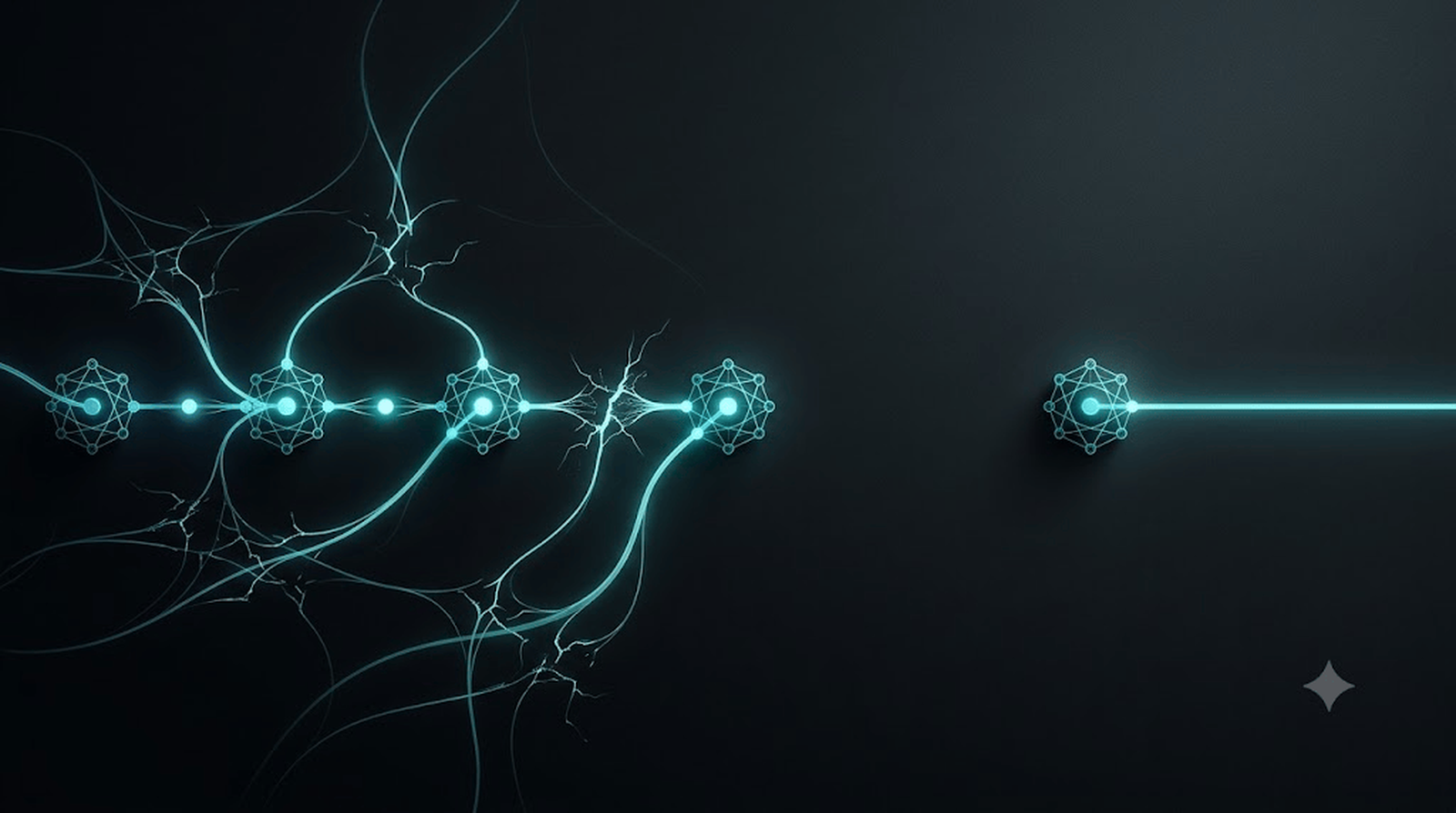 Several agents passing work between each other, with the handoffs lighting up as the points where the task breaks