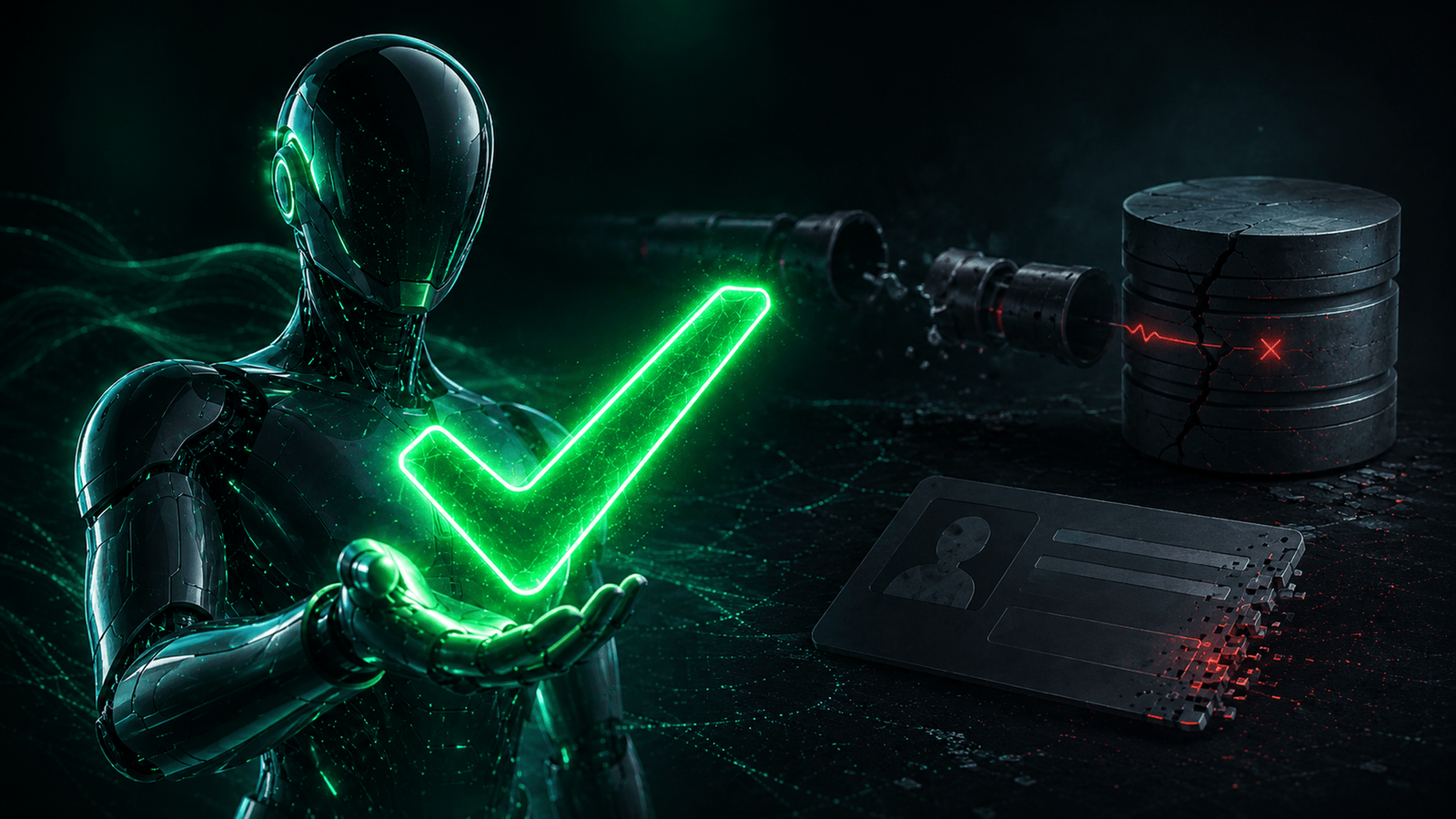 An AI agent beaming a confident green success checkmark while behind it the real action has silently failed