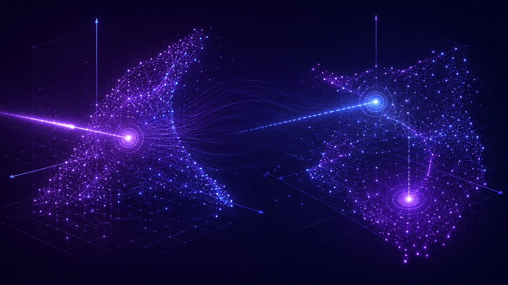 The same documents mapped into two different vector spaces by two embedding models, so a query fails to connect to its true match